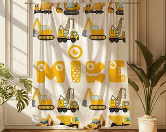 Personalized Construction Blanket,Custom Name Baby Boy Blanket, Excavator Dump Truck Sherpa,Personalized Baby Shower Gift, Christmas Present