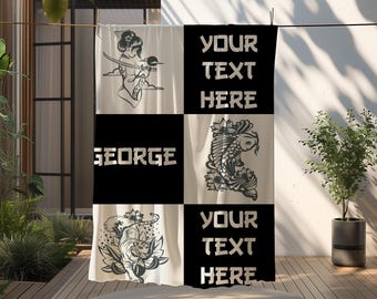 Custom Asian Style Text Blanket, Personalized Dragon Tattoo Design Throw,Tiger Geisha Drawing Gift,Fleece Minky Sherpa Cozy Plush Home Decor