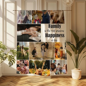 May include: A collage of family photos with the text "Family is the most precious Happiness of life" in black text on a white background.