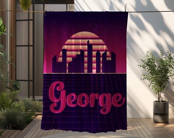 Personalized Retro Style Blanket, Groovy 90s 80s 70s Design, Custom Name Neon Style Throw, Unique Design Gift for Her/Him/Kids/Girls/Boys