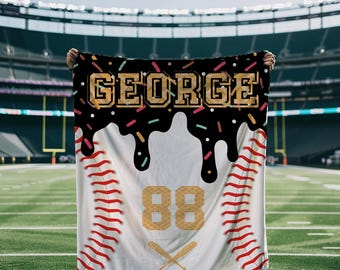 Custom Icebase Drip Baseball Blanket, Personalized Name Player Throw, Unique Design Gift for Boys, Birthday Present for Him, Kids, Players
