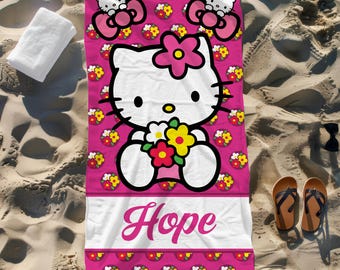 Hello Kitty Kids Beach Towel, Cute Cartoon Pool and Bath Towel, Soft Absorbent Summer Towel for Girls, Birthday Gift