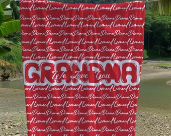 Personalized Grandma&Grandpa Blanket, Custom Name Throw, Mother's Father's Day Gift, Christmas Present,Family Name Decor Bedding,Couch Throw