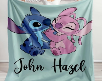 Personalized Stitch  Name Blanket, Custom Name Stitch Throw, Disney Stitch Name Present, Home Decor, For Lovers, ,Annivesary Gift for Couple