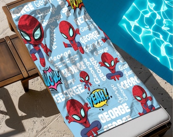 Custom Super Hero Beach Towels,Personalized Spider Beach Towel,Cartoon Towel Gift For Kids, Superhero Pool Towel,Movie Summer Vacation Towel