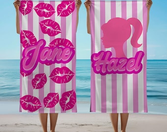 Let's Go Party Personalized Name Beach Towel, Custom Pinky  Pool Towel,Kids Birthday Party Favor, Xmas Present for Baby Kid Girl Her