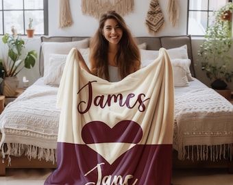 Custom Gift for Couples, Personalized Love Heart Design Blanket, Anniversary Gift for Her, Couple Throw Gift for Special Day, Gift for Her