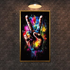 Graffiti Peace Hand Canvas: Colorful Urban Art Poster
