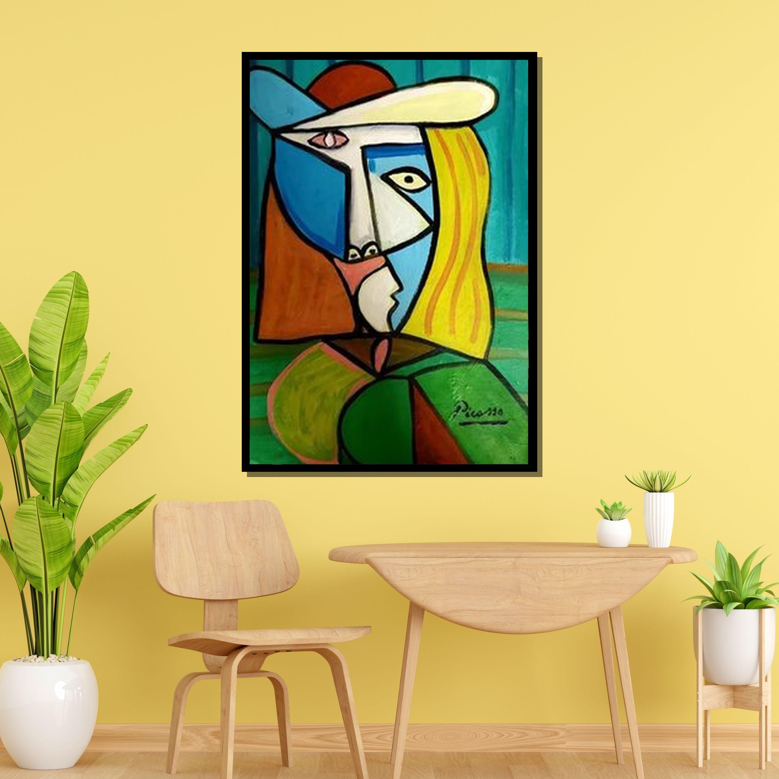 ピカソ風キュビズム女性肖像画、大胆な抽象フェイスアート、モダニズム