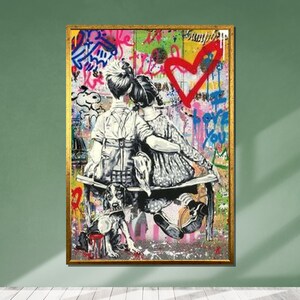 Graffiti Love Canvas Art: Street Art Couple, Urban Pop Decor