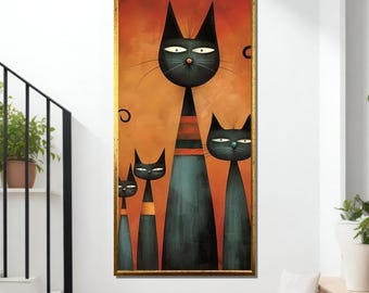 Abstract Cat Family Canvas Art: Modern Feline Wall Decor