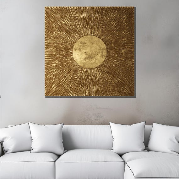 Golden Sunburst Canvas Wall Art: Metallic Textured Statement Piece