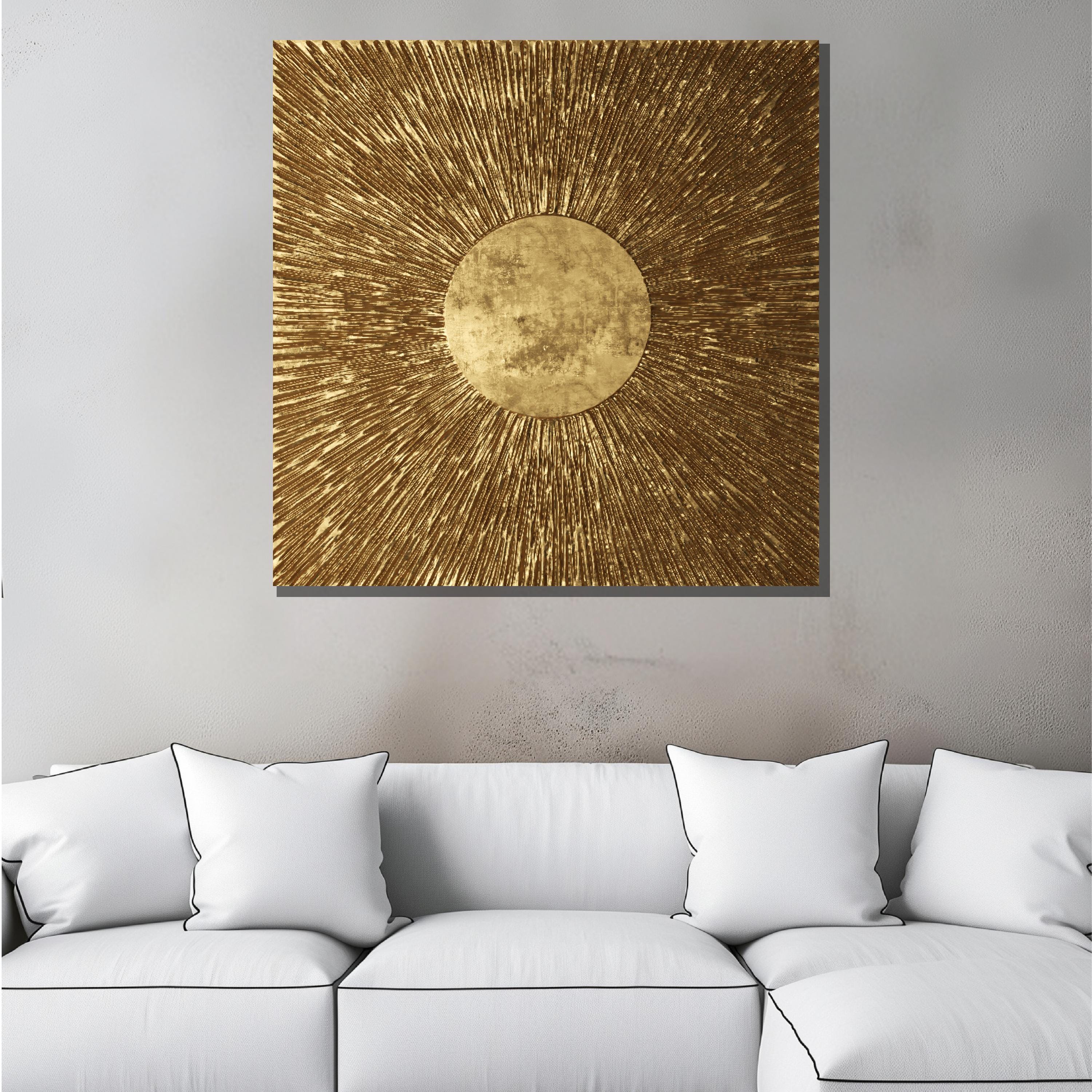 Golden Sunburst Canvas Wall Art: Metallic Textured Statement Piece