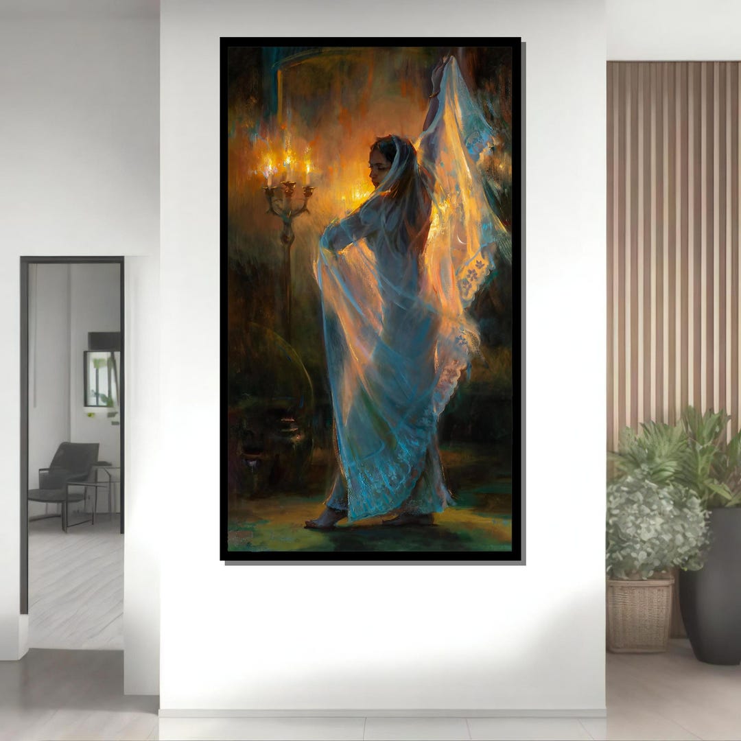 Ethereal Dance Art, Woman in Candlelight Canvas, Mystical Wall Art