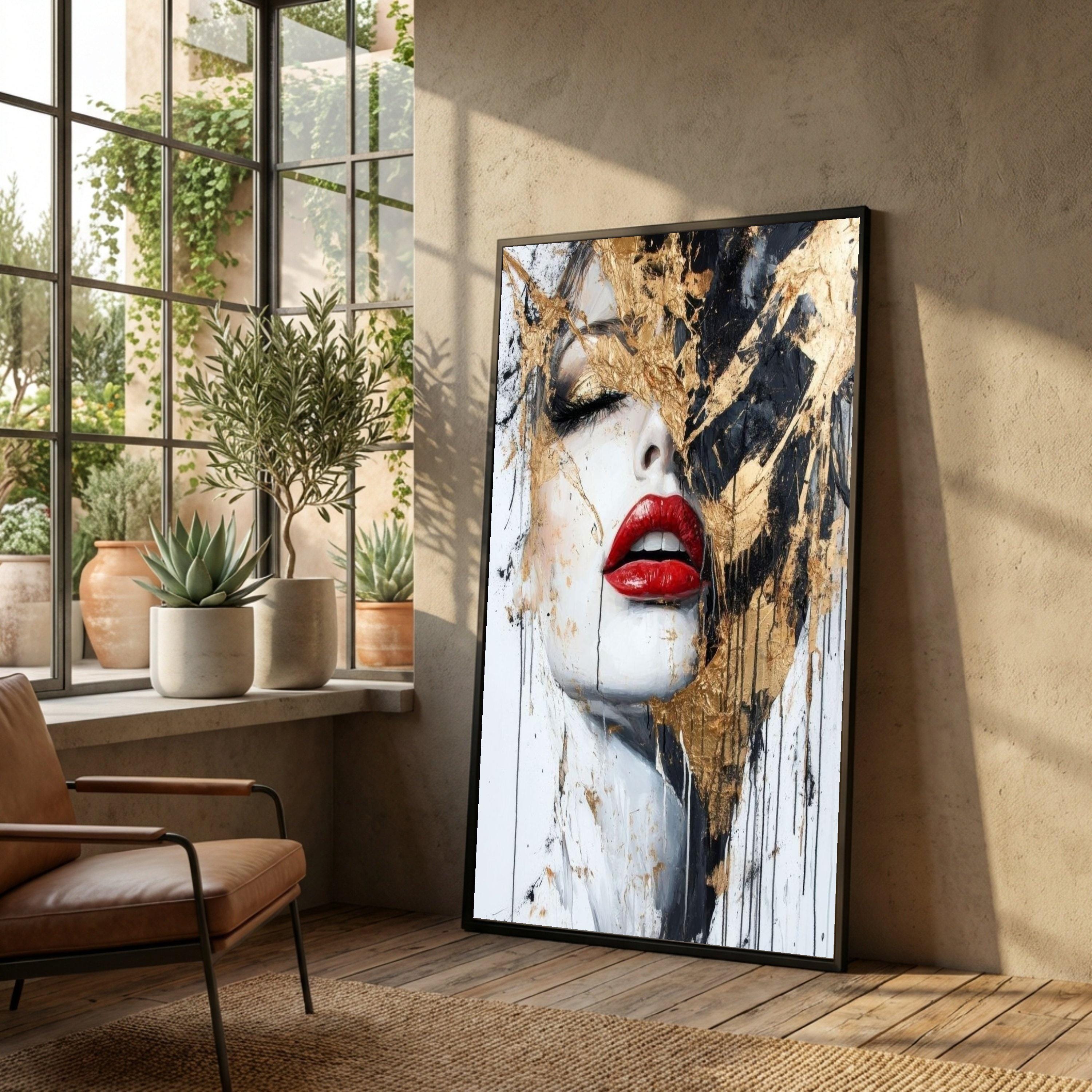 Gold Leaf Red Lips Portrait Canvas, Modern Glam Wall Art - Etsy