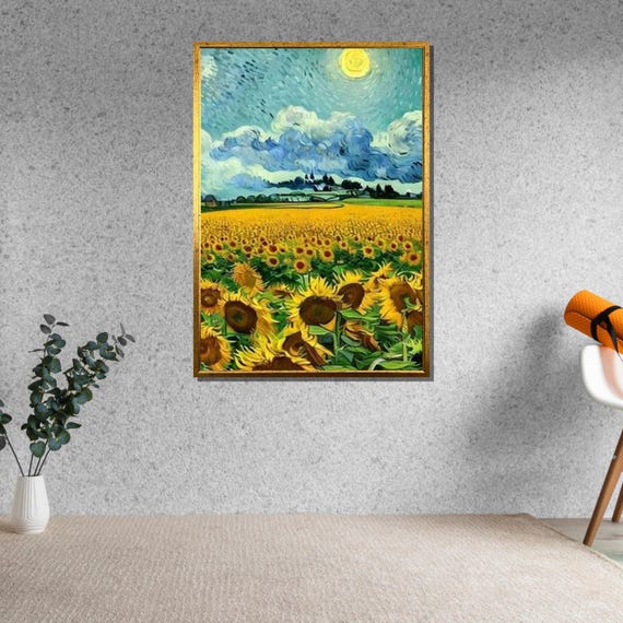 ゴッホのひまわり畑のキャンバスプリント：印象派の風景画 - Etsy 日本