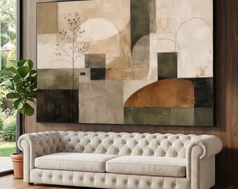 Earth Tone Abstract Canvas Art, Geometric Minimalist Wall Decor, Organic Shapes Print