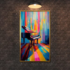 Abstract Piano Canvas Art: Colorful Music Room Decor
