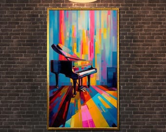 Abstract Piano Canvas Art: Colorful Music Room Decor