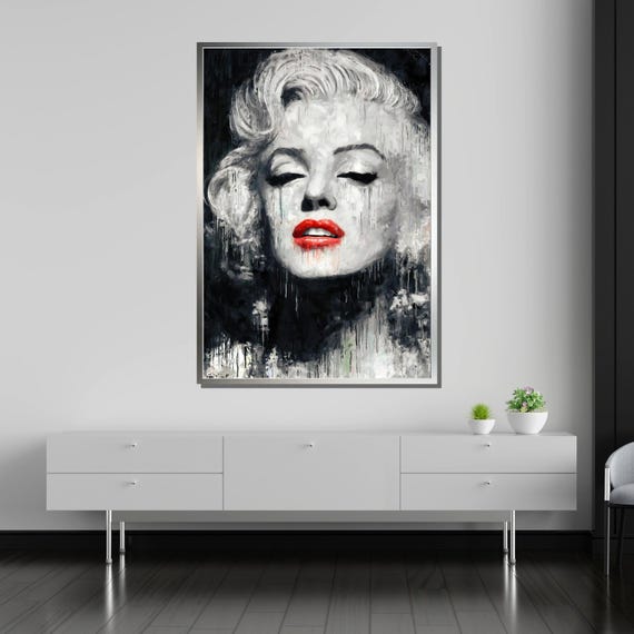 マリリン・モンローのポップアートキャンバス：赤い唇、ハリウッド