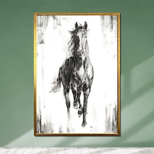 Wild Horse Canvas, Monochrome Horse Art, Black and White Horse Print, Animal Wall Art, Equestrian Wall Decor, Ready to Hang Canvas