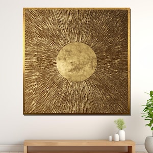 キャンバスアート Sunburst Gold Golden Sunburst Canvas Wall Art: Metallic Textured Statement Piece
