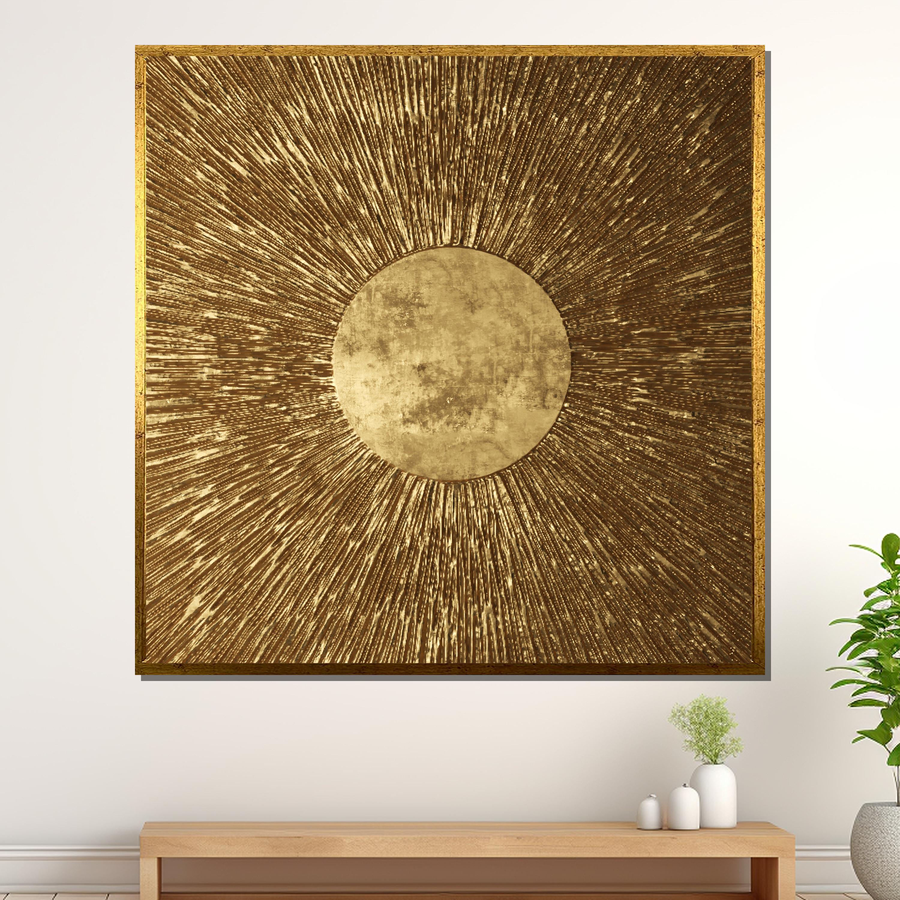 Golden Sunburst Canvas Wall Art: Metallic Textured Statement Piece