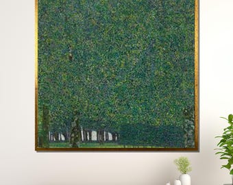 Op klimt geïnspireerd bosdoek: groen landschapsmuurdecor