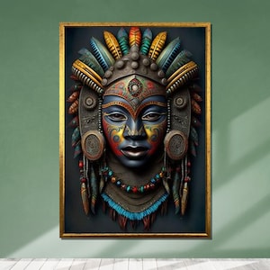 Tribal Mask Art, Colorful Ethnic Wall Art, African Inspired Mask Canvas, Vibrant Cultural Decor, Ready to Hang