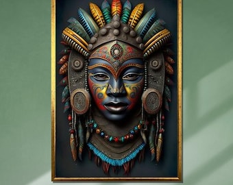Tribal Mask Canvas Art: Colorful African Inspired Wall Decor