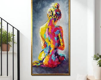 Colorful Abstract Woman Canvas Art: Vibrant Figure Painting