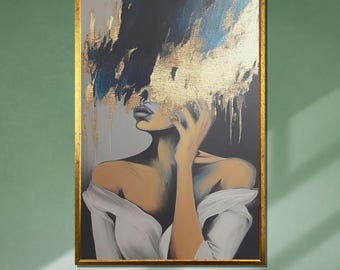 Gold Abstract Woman Canvas: Modern Chic Glam Wall Art