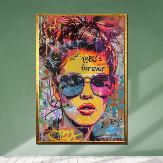 油絵 Vintage 80s 80s Pop Art Canvas: Graffiti Portrait, Colorful Street Art - Etsy