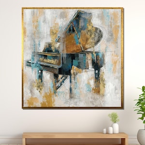 Arte abstracto de piano de cola, lienzo elegante de música, pintura de piano moderna, decoración de pared artística, lista para colgar