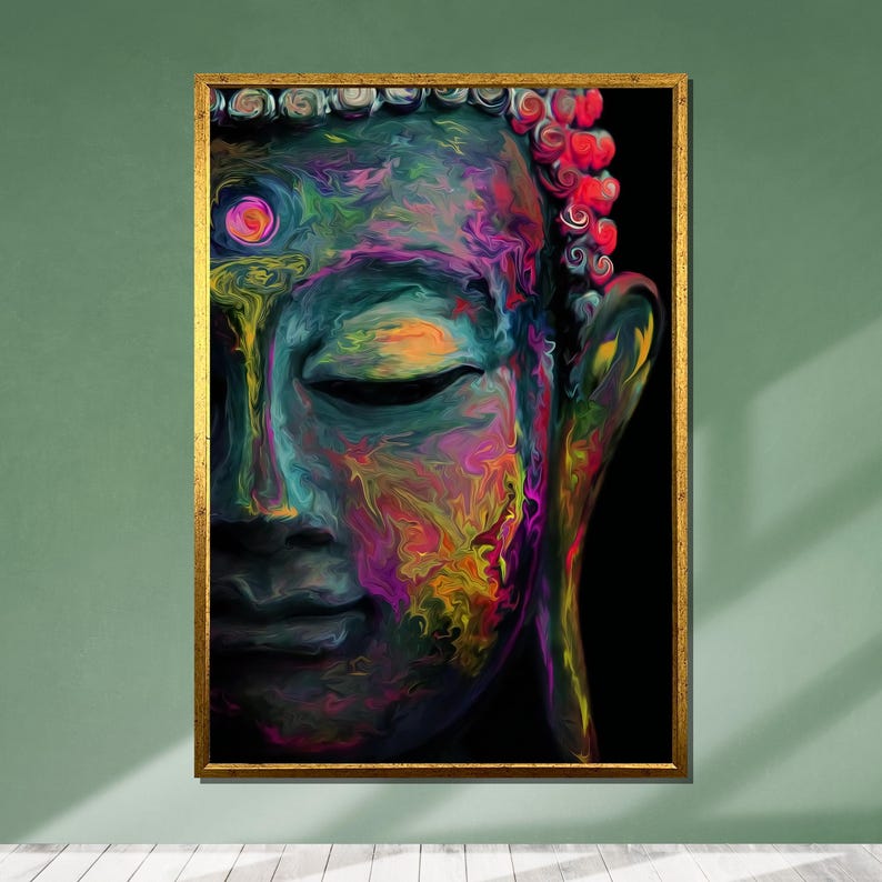 Colorful Buddha Canvas, Spiritual Wall Art, Meditation Decor, Zen ...