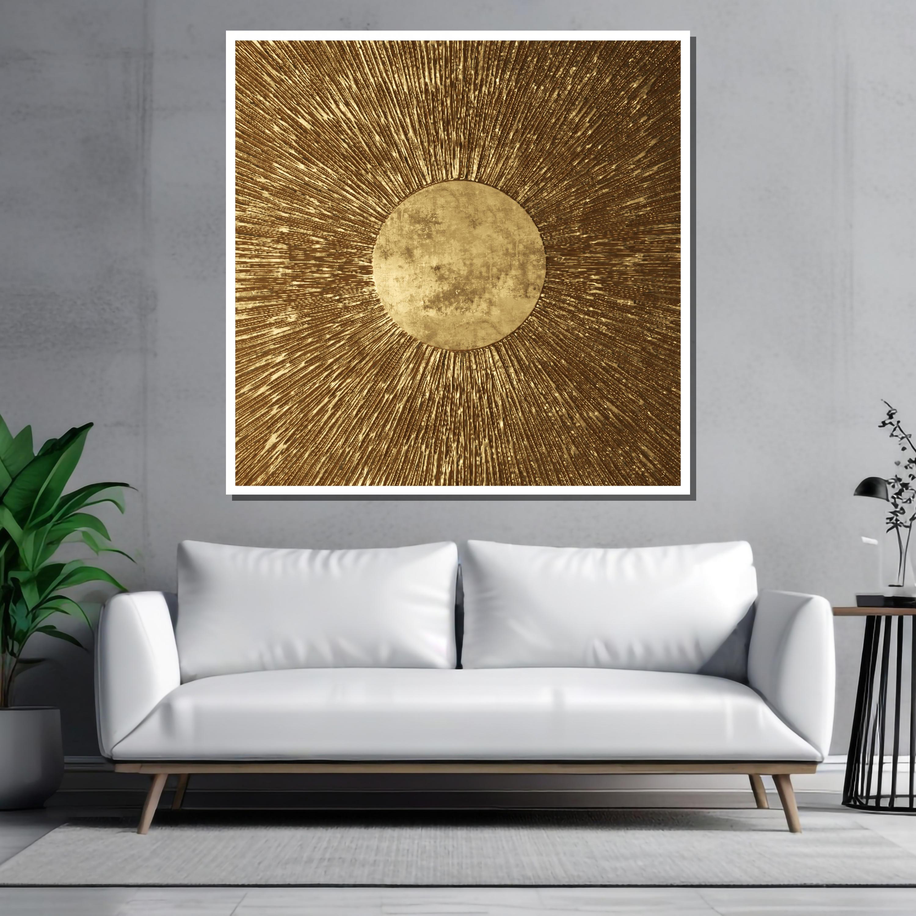 Golden Sunburst Canvas Wall Art: Metallic Textured Statement Piece