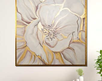 Gold Accented Floral Canvas: Elegant Botanical Wall Art