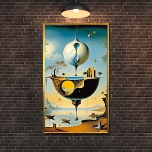 Salvador Dali Surrealist Landscape Canvas, Dreamlike Art, Surreal Yin Yang Wall Print, Ready To Hang Wall Art