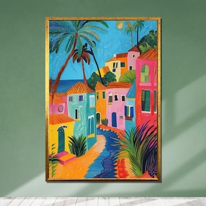 Henri Matisse Colorful Mediterranean Village Canvas Art: Tropical Coastal Decor