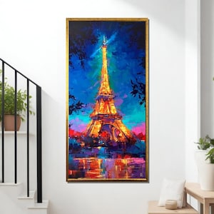 Paris Eiffel Tower Nightscape, Vibrant Canvas Art, Illuminated Paris Wall Decor, Ready to Hang