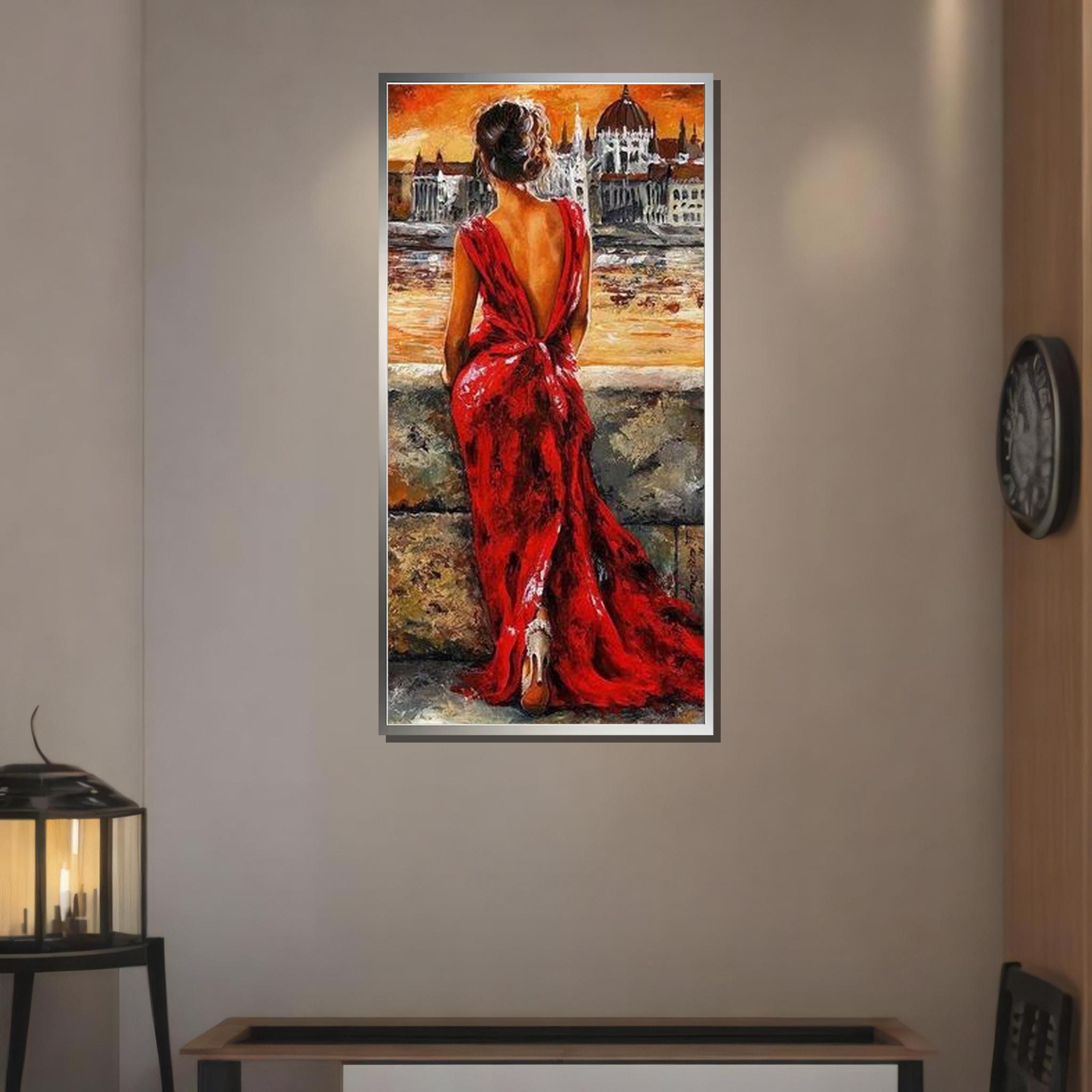 Lady in Red Dress Canvas: Cityscape Sunset Wall Art - Etsy