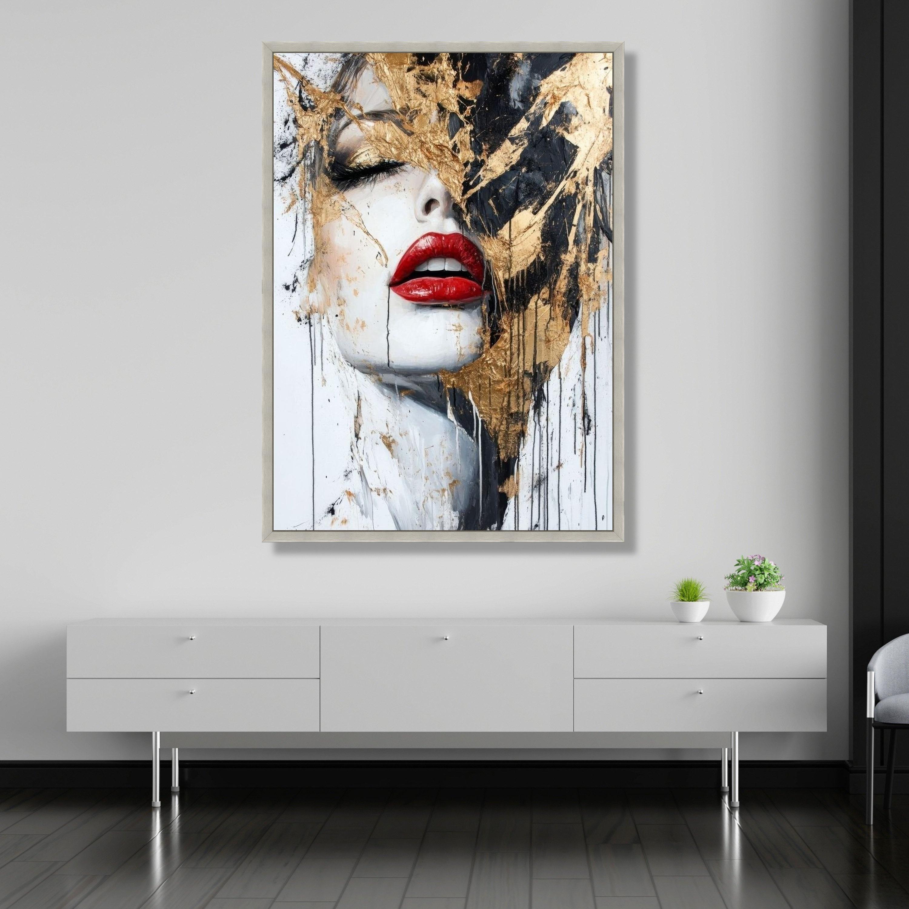 Gold Leaf Red Lips Portrait Canvas, Modern Glam Wall Art - Etsy