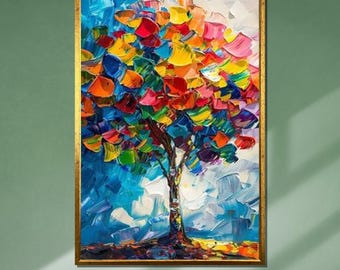 Colorful Abstract Tree Canvas, Vibrant Nature Wall Art, Bold Brushstrokes Decor