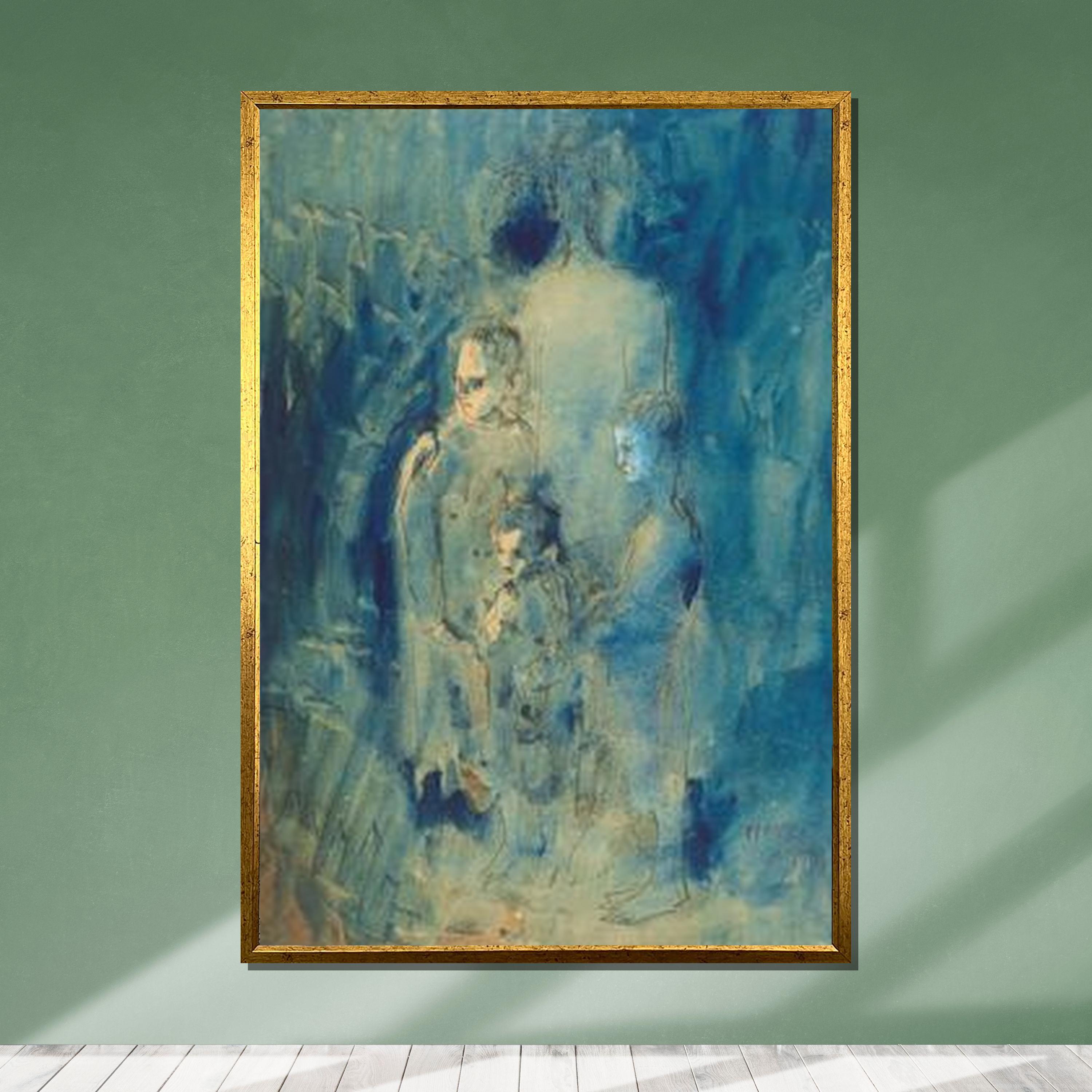 青い抽象人物キャンバス：感情表現主義の現代アートプリント - Etsy 日本