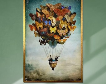 Stampa su tela di mongolfiera a forma di farfalla: arte surrealista di Vladimir Kush