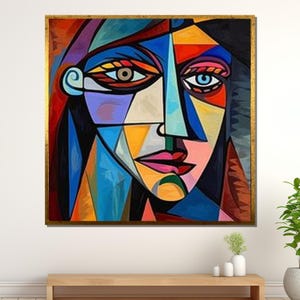 Pablo picasso arte Arte astratta cubista del viso, tela colorata ispirata a Picasso, decorazione murale con ritratto geometrico, pronta da appendere