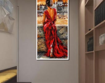 Lady in Red Dress Canvas: Cityscape Sunset Wall Art - Etsy