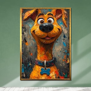 Happy Dog Canvas Art, Vibrant Cartoon Dog Print, Whimsical Pet Wall Decor, Ready to Hang Art for Kids Room