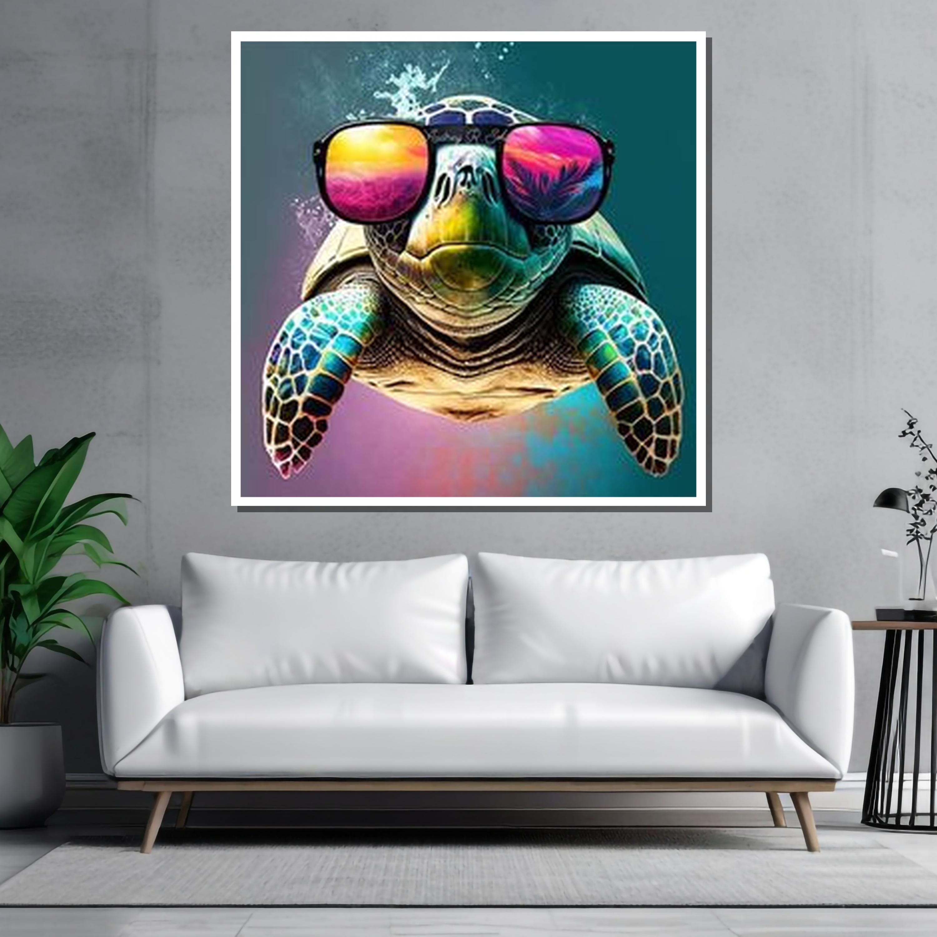 Cool Turtle Art Print, Funky Sunglasses Canvas, Vibrant