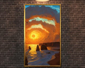 Sunset Ocean Cliffs Canvas Art: Radiant Coastal Landscape, Ready to Hang